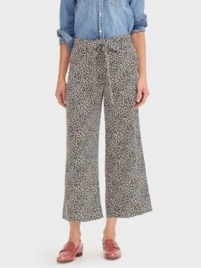 J. Crew Wide-Leg Cropped Leopard-Print Silk Pants